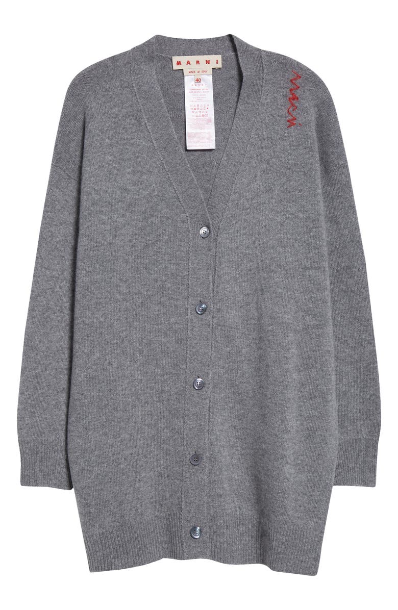 Marni Embroidered Logo Oversize Virgin Wool & Cashmere Cardigan, Alternate, color, 