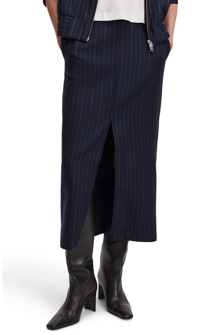 Bessie Wool Blend Pinstripe Midi Skirt, Main, color, NAVY MULTI