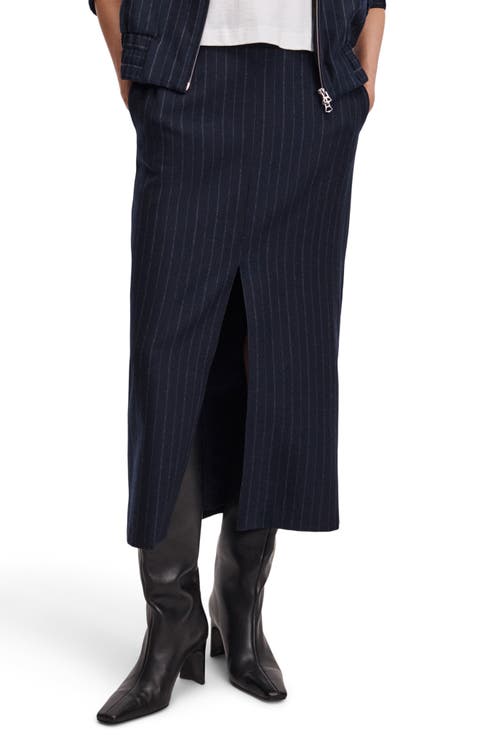 Bessie Wool Blend Pinstripe Midi Skirt