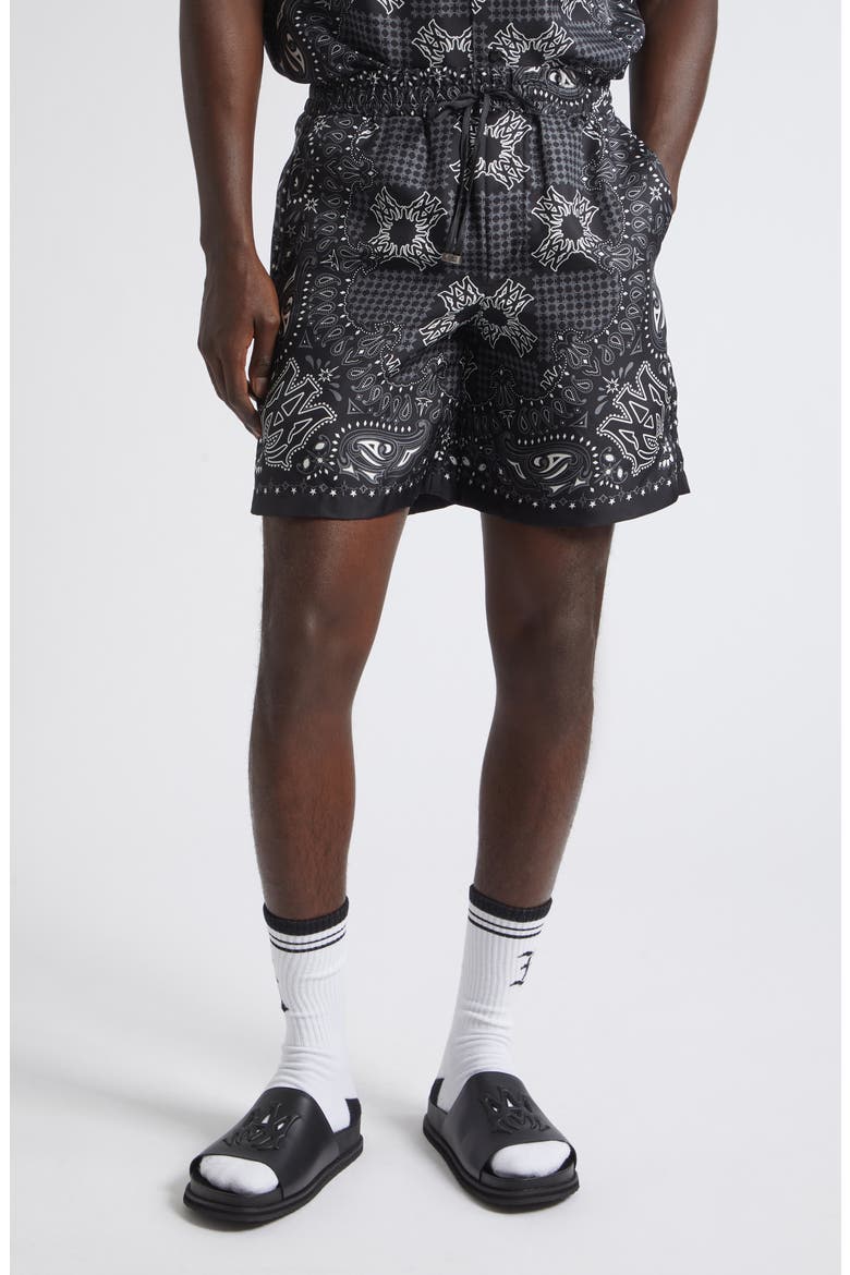 MA Check Silk Shorts, Main, color, BLACK