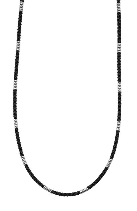 Matte Black Caviar Beaded Station Necklace
