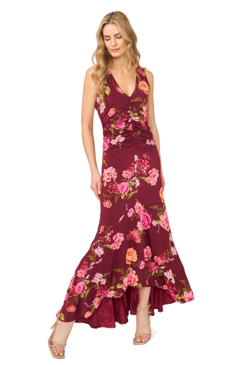 Elizabeth Floral Ruched Dress, Alternate, color, BEET RED