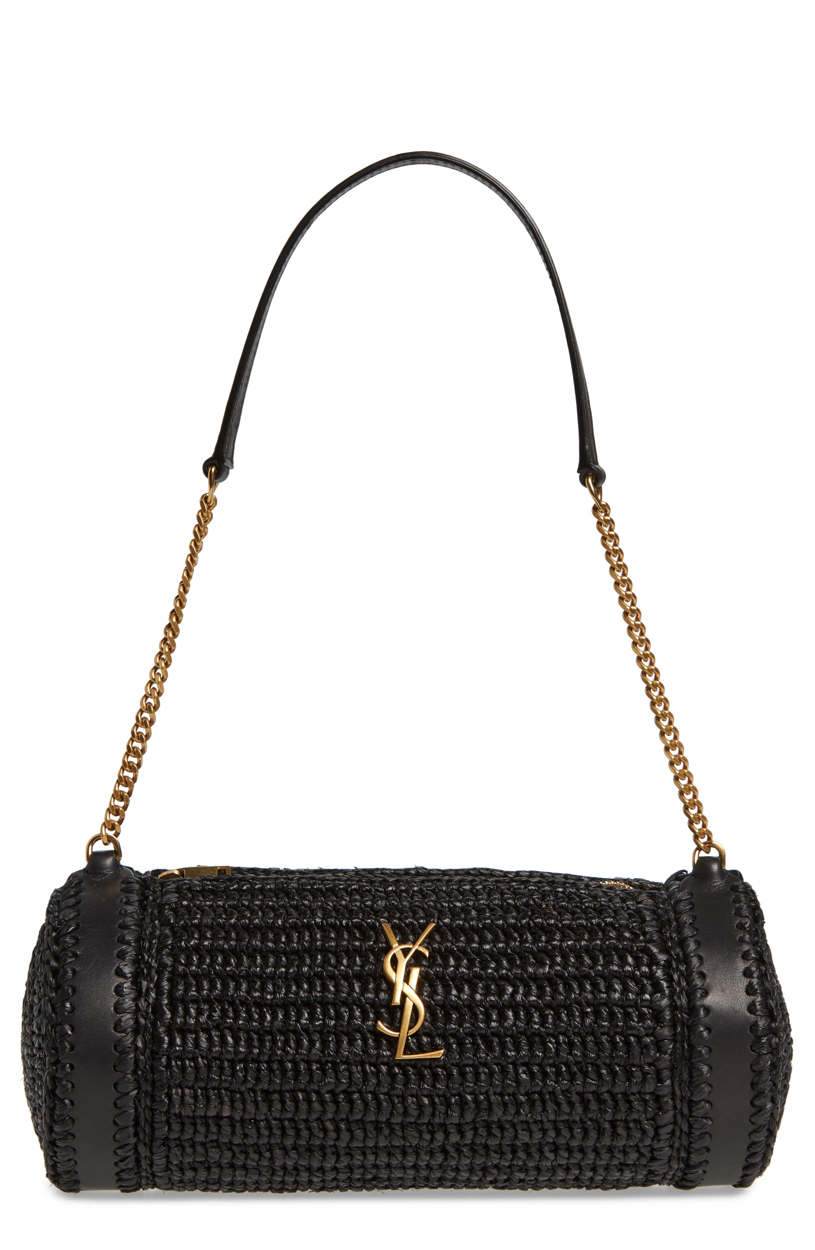 Saint Laurent Small Sade Raffia Tube Bag, Main, color, 