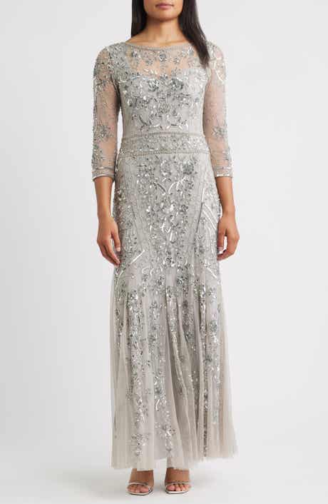 Pisarro Nights Beaded Chiffon Column Gown