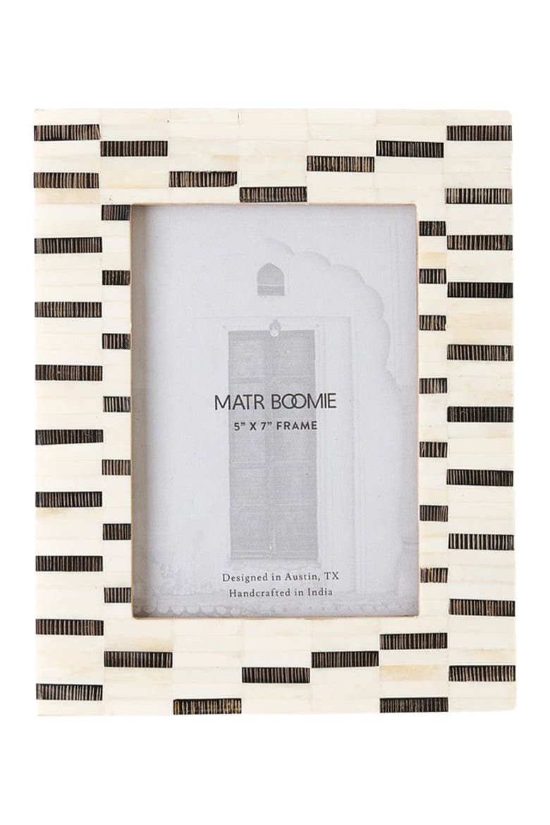 Mukhendu Black & White 5x7 Picture Frame - Hand Carved Bone, Main, color, Black/White
