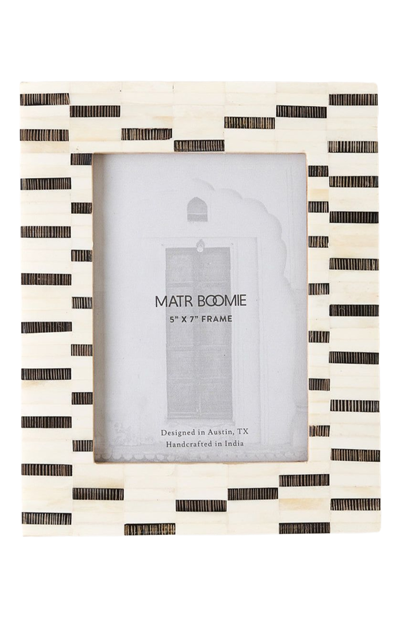 Matr Boomie Mukhendu Black & White 5x7 Picture Frame - Hand Carved Bone - Black/White, 5ft 0in x 7ft 0in