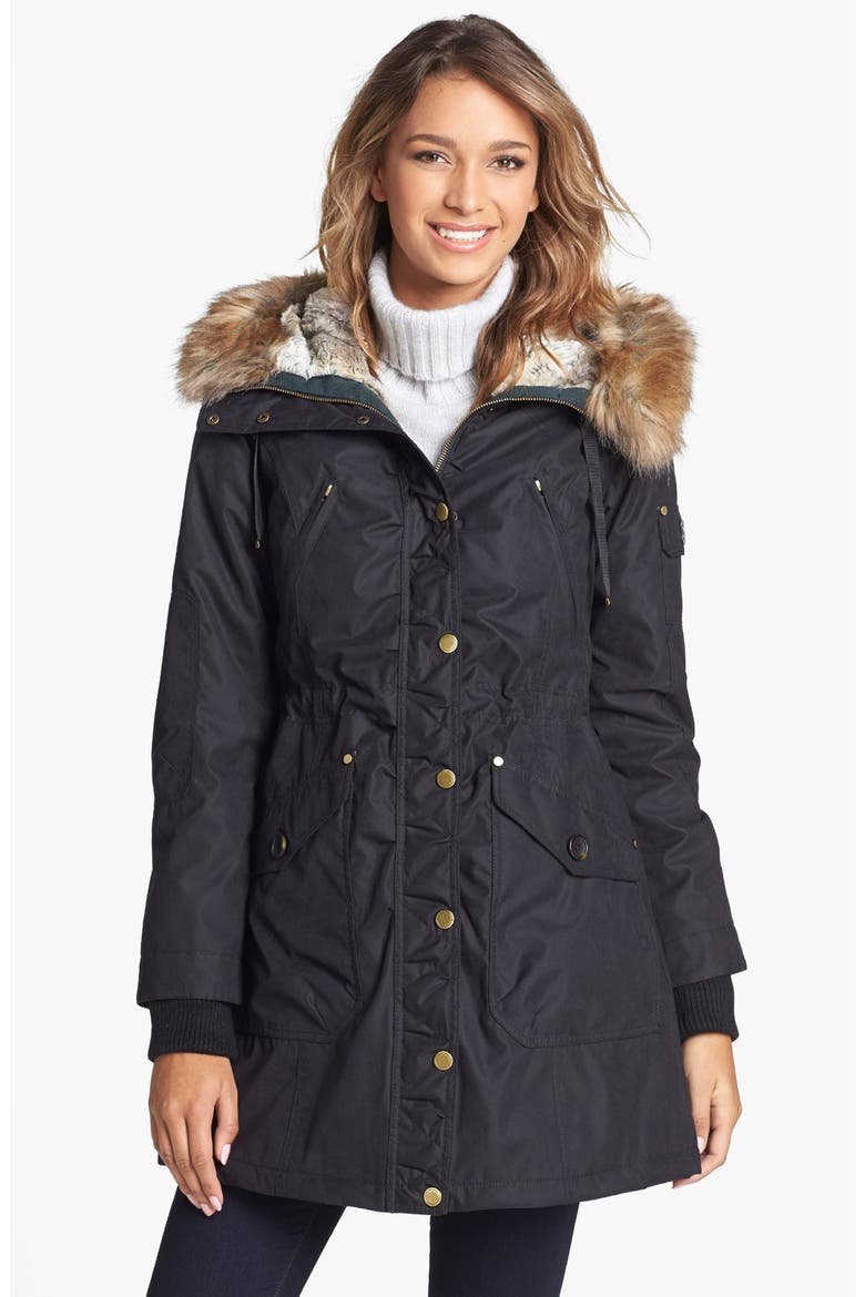 Faux Fur Trim Parka, Main, color, BLACK