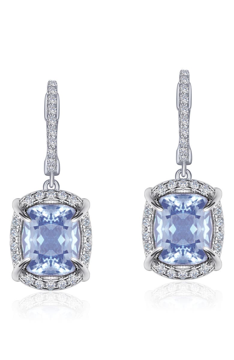 Lafonn Simulated Aquamarine & Simulated Diamond Halo Drop Earrings, Main, color, 