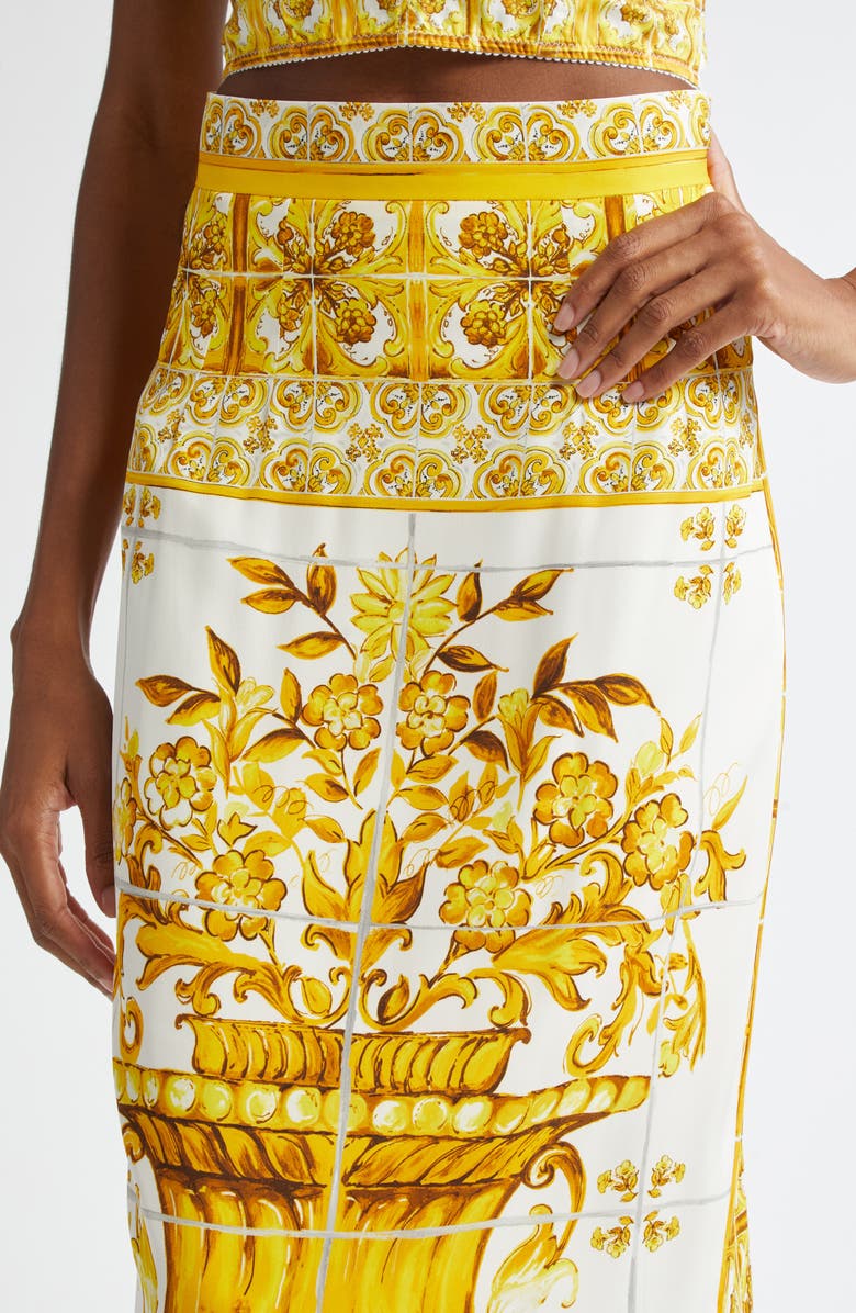 Dolce&Gabbana Majolica Stretch Silk Pencil Skirt, Alternate, color, Hg3tn Mix Maiolica Giallo