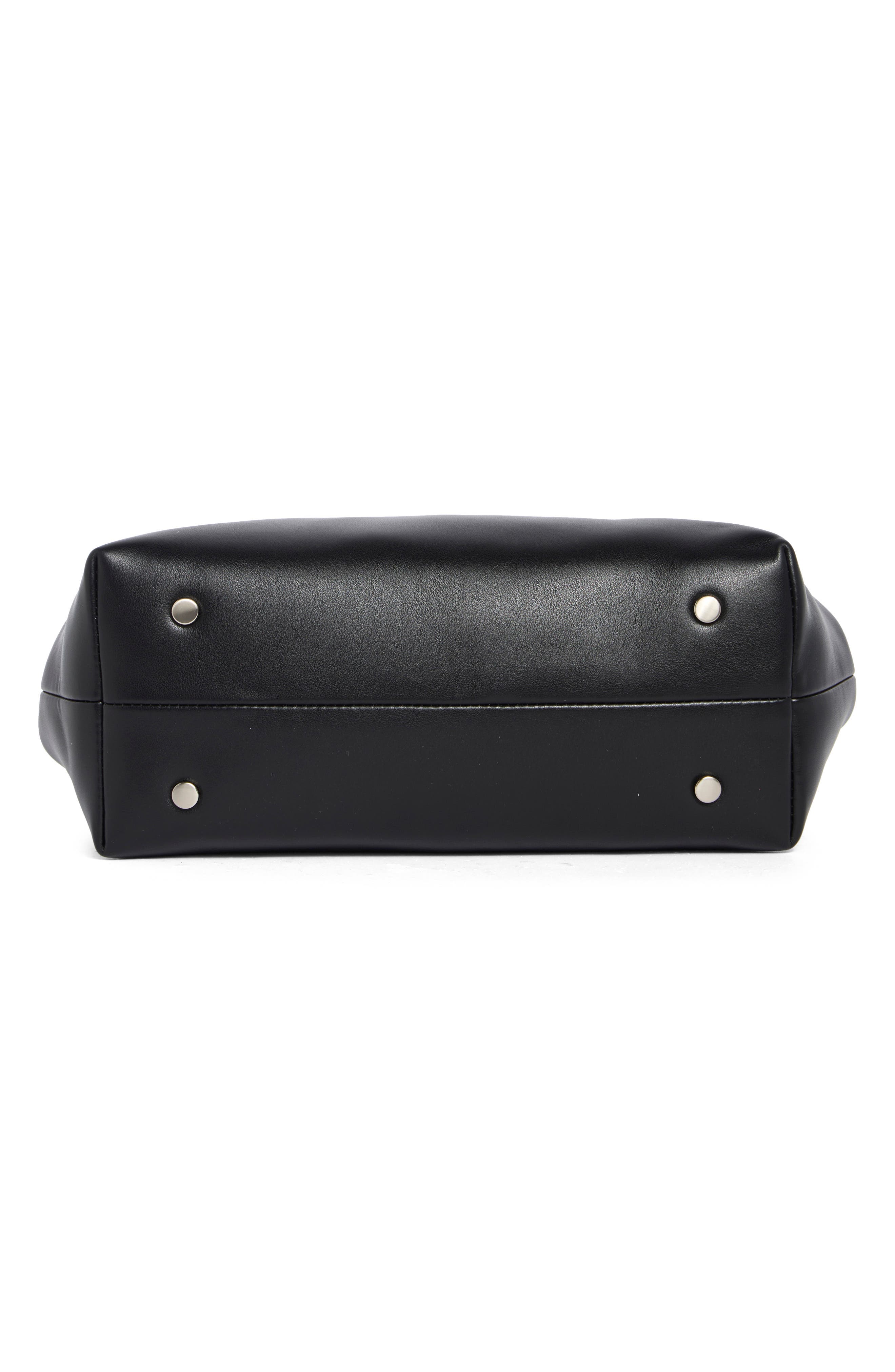 Studded Handle Faux Leather Frame Clutch, Alternate, color, BLACK