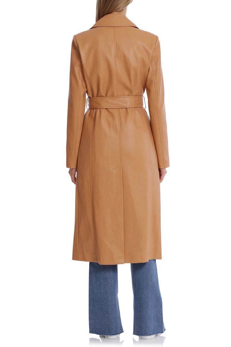 Belted Faux Leather Trench Coat, Alternate, color, BISCOTTI