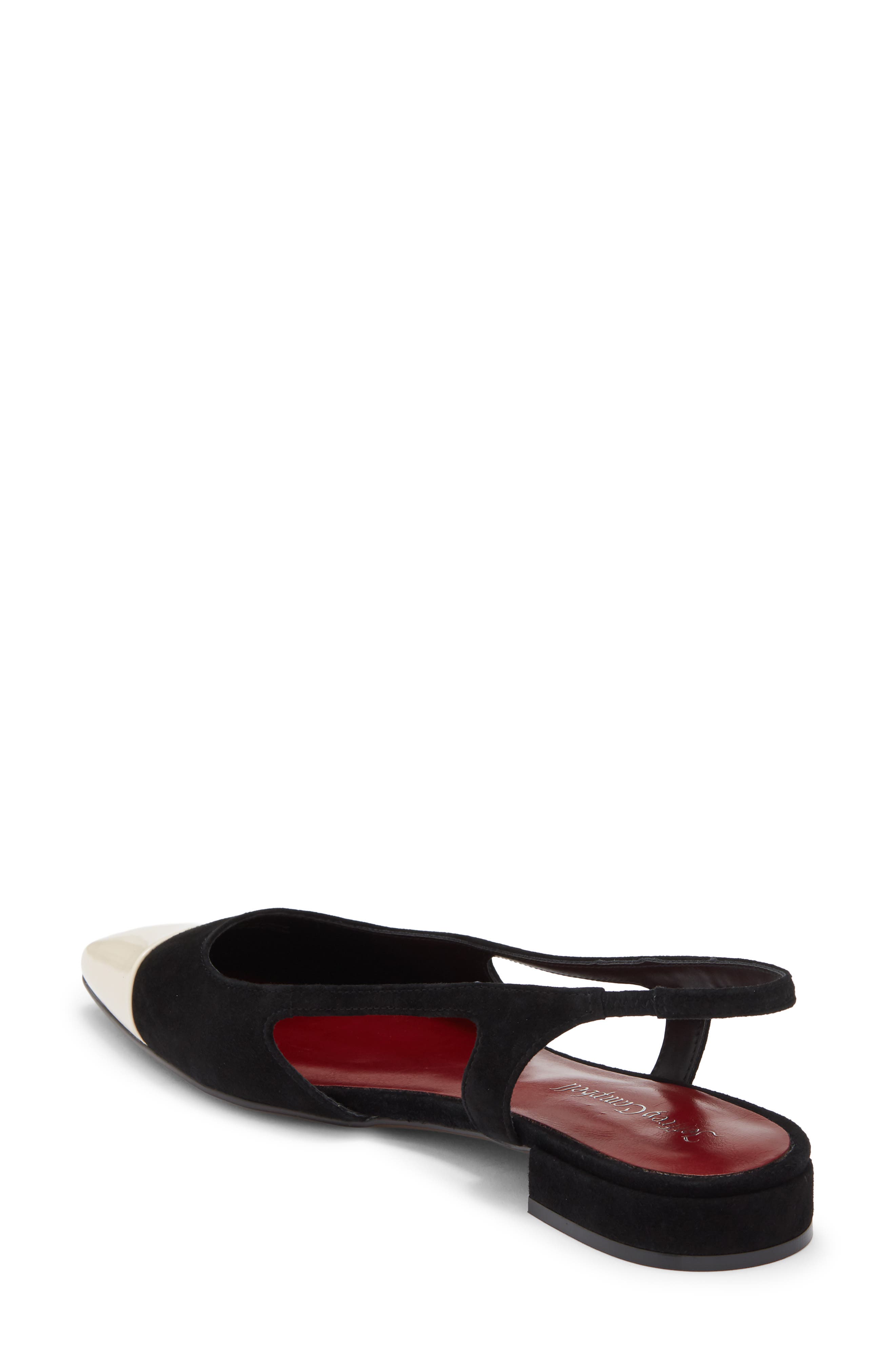 Worthwhile Slingback Flat, Alternate, color, CREAM PATENT BLACK SUEDE