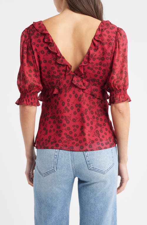 Rails Miramar Floral Ruffle V-neck Top In Red