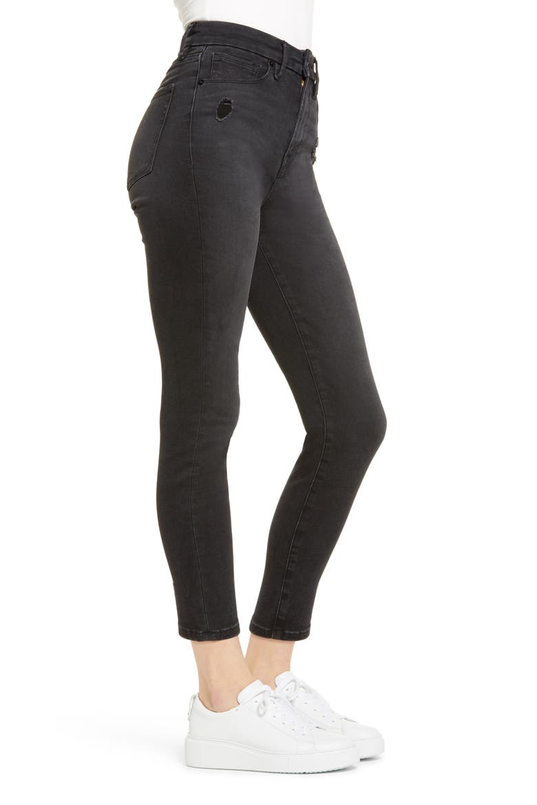 Good Waist Ripped High Waist Crop Jeans, Alternate, color, BLACK113