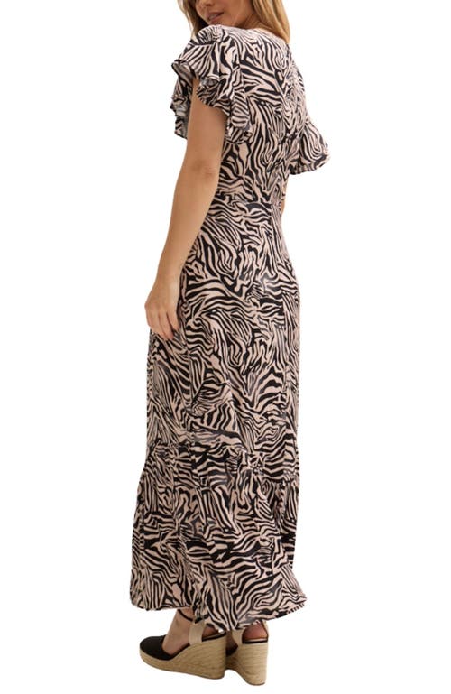 Lily And Lionel Zelda Tiered Zebra Print Maxi Dress In Black