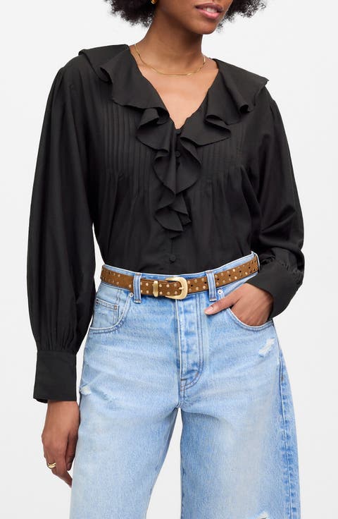 Ruffle Pintuck Long Sleeve Top