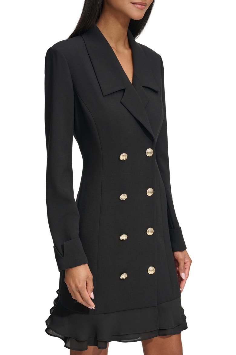 Double Breasted Long Sleeve Scuba Crepe Blazer Dress, Alternate, color, BLACK