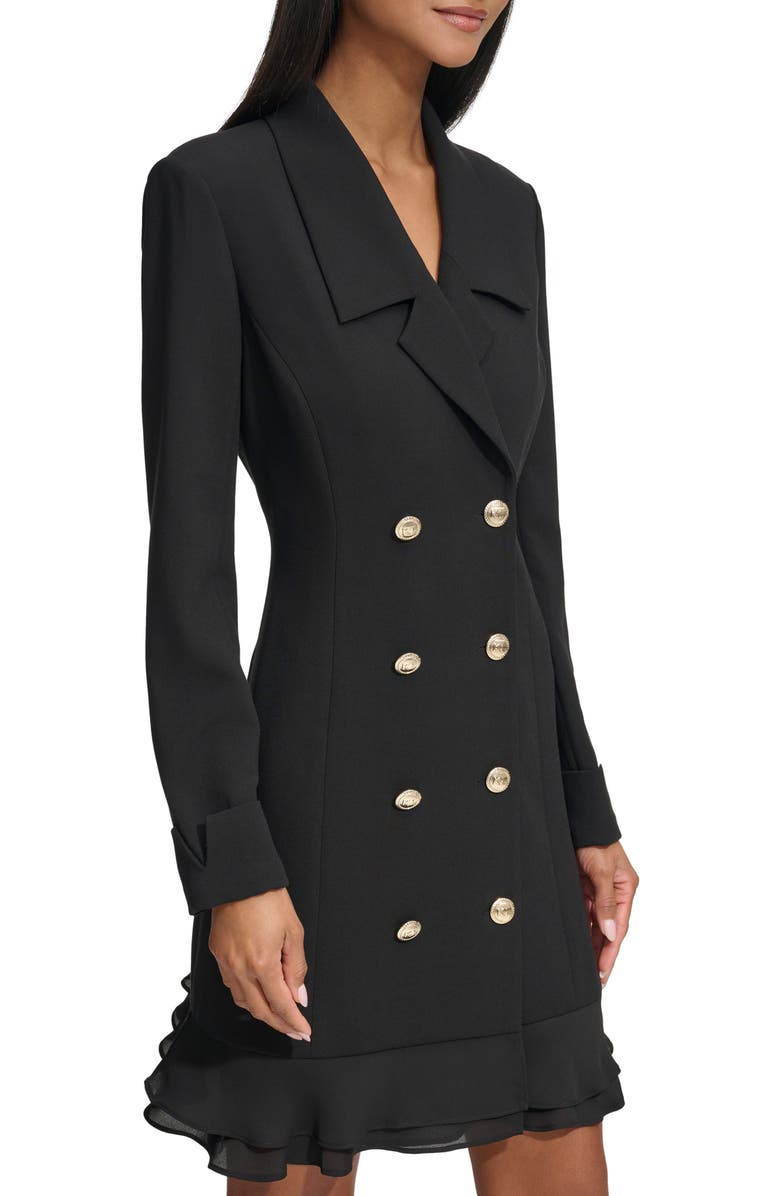 KARL LAGERFELD Double Breasted Long Sleeve Scuba Crepe Blazer Dress, Alternate, color, Black