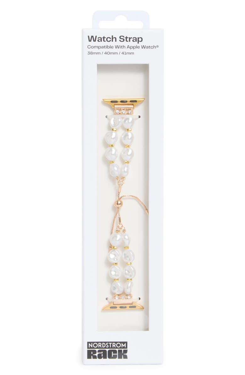 NORDSTROM RACK Faux Pearl Apple Watch<sup>®</sup> Watchband, Alternate, color, White- Gold