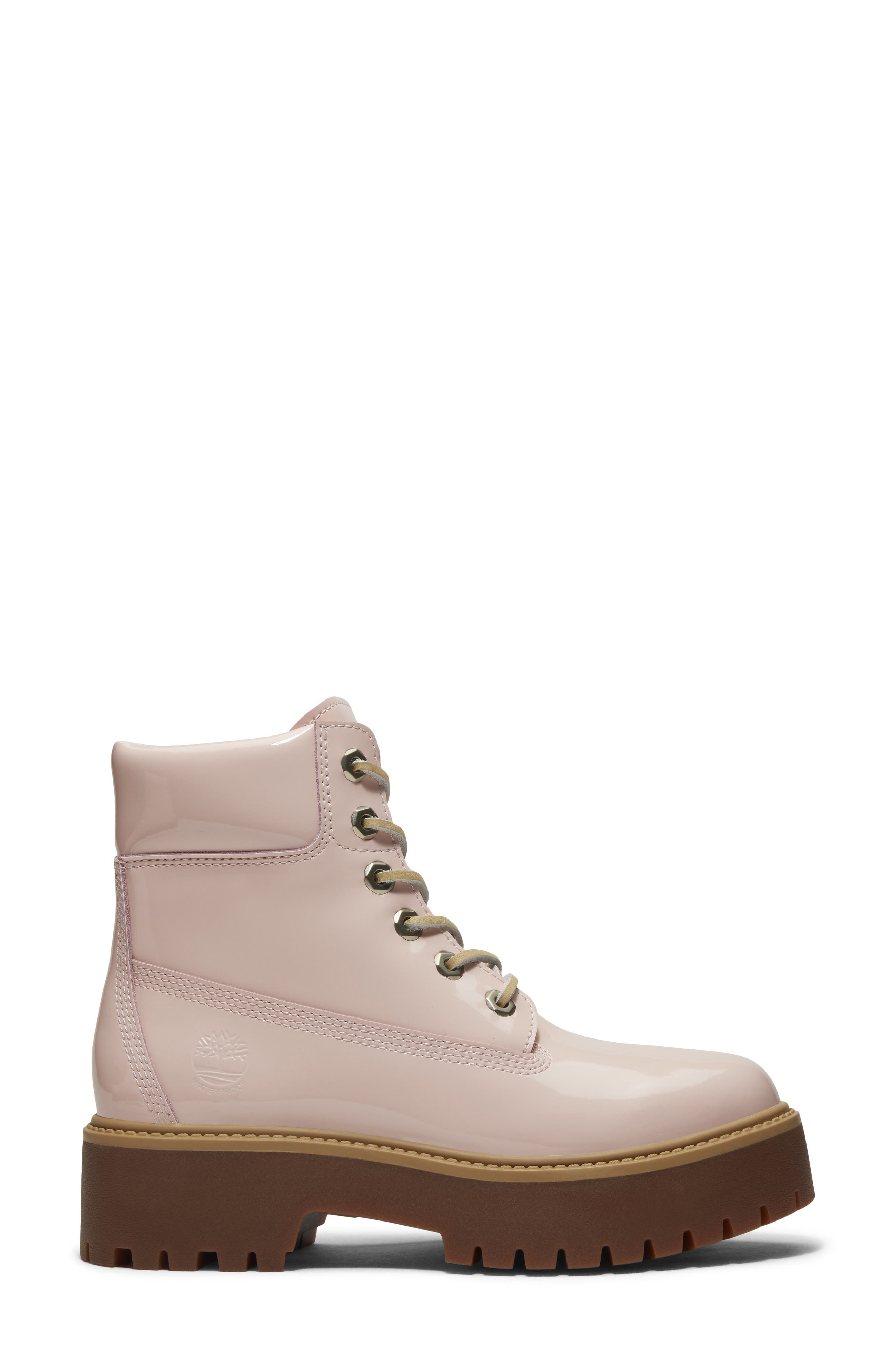 Stone Street 6-Inch Waterproof Lace-Up Leather Boot, Alternate, color, LIGHT PINK PATENT LEATHER