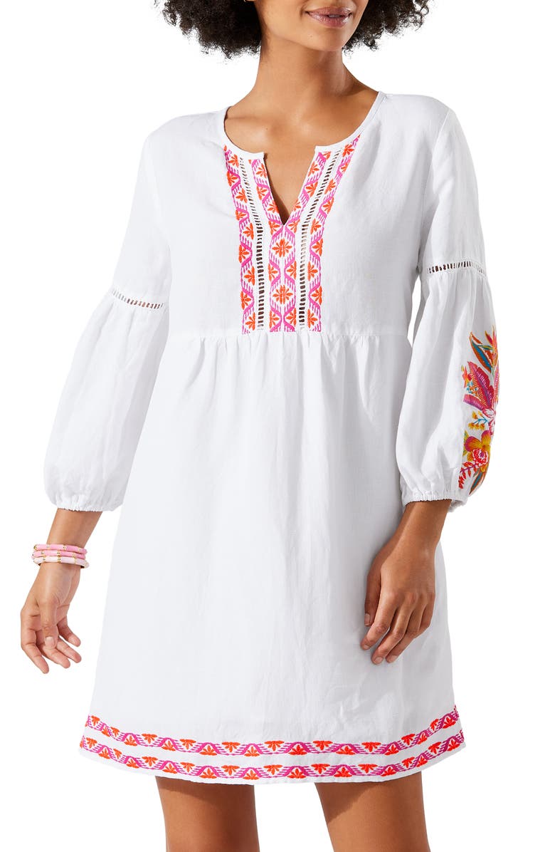 Tommy Bahama St. Lucia Tropical Long Sleeve Embroidered Cover-Up Dress, Main, color, 