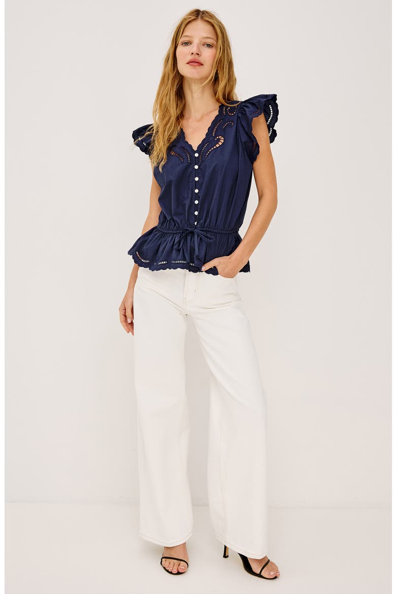 Sandi Petal Sleeve Peplum Top, Alternate, color, NAVY