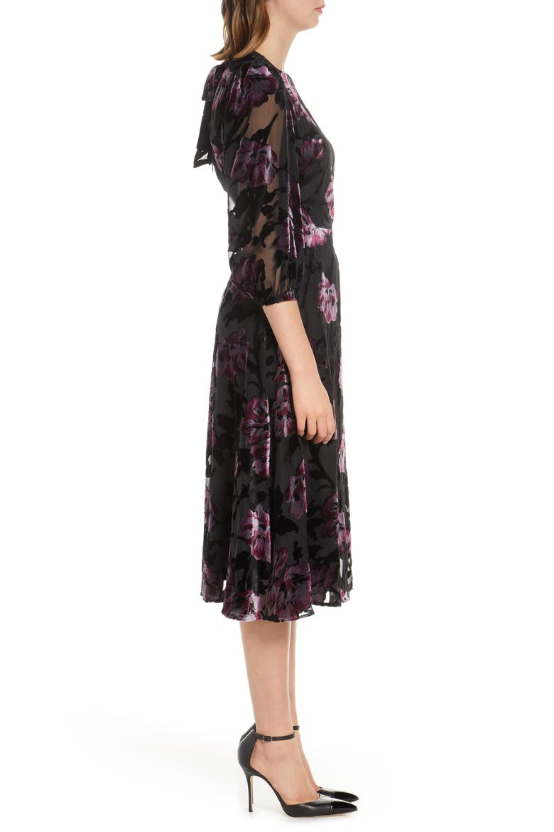 Balloon Sleeve Chiffon Jacquard Dress, Alternate, color, BLACK