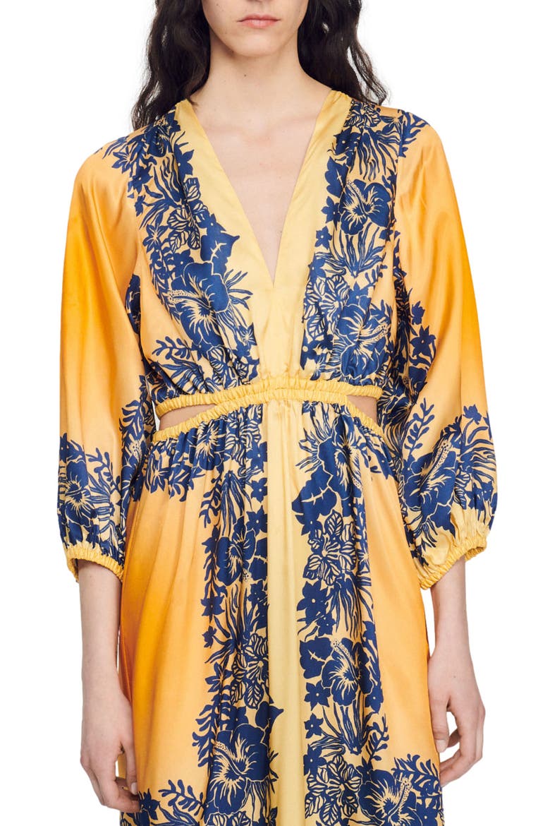 Willow Floral Border Print Dress, Alternate, color, ORANGE