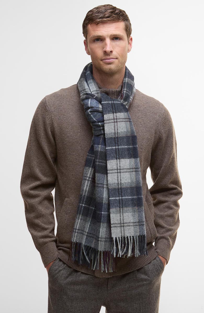 Barbour Wool & Cashmere Scarf, Alternate, color, Grey Midnight Tartan