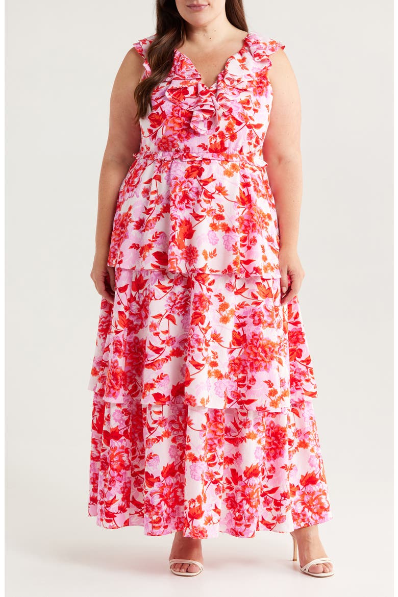 Ruffle Tiered Sleeveless Maxi Dress, Main, color, PURPLE- ESTATE BLOOM