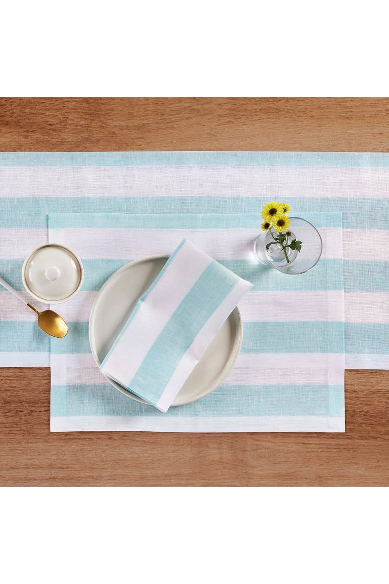 Linen Dinner Napkins Set of 4, 20 x 20" - Cabana Stripe, Alternate, color, Aqua and White
