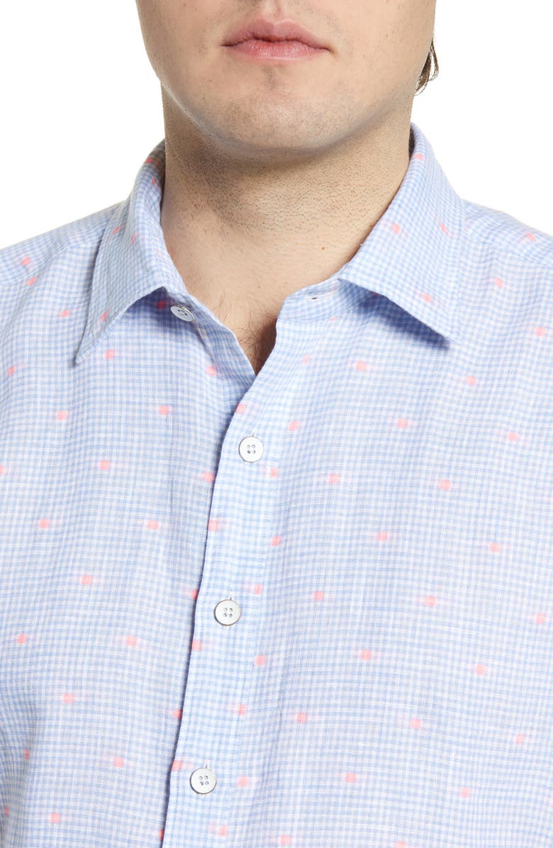 Rodd & Gunn Bidwells Sport Fit Gingham Short Sleeve Linen Blend Button-Up Shirt, Alternate, color, 