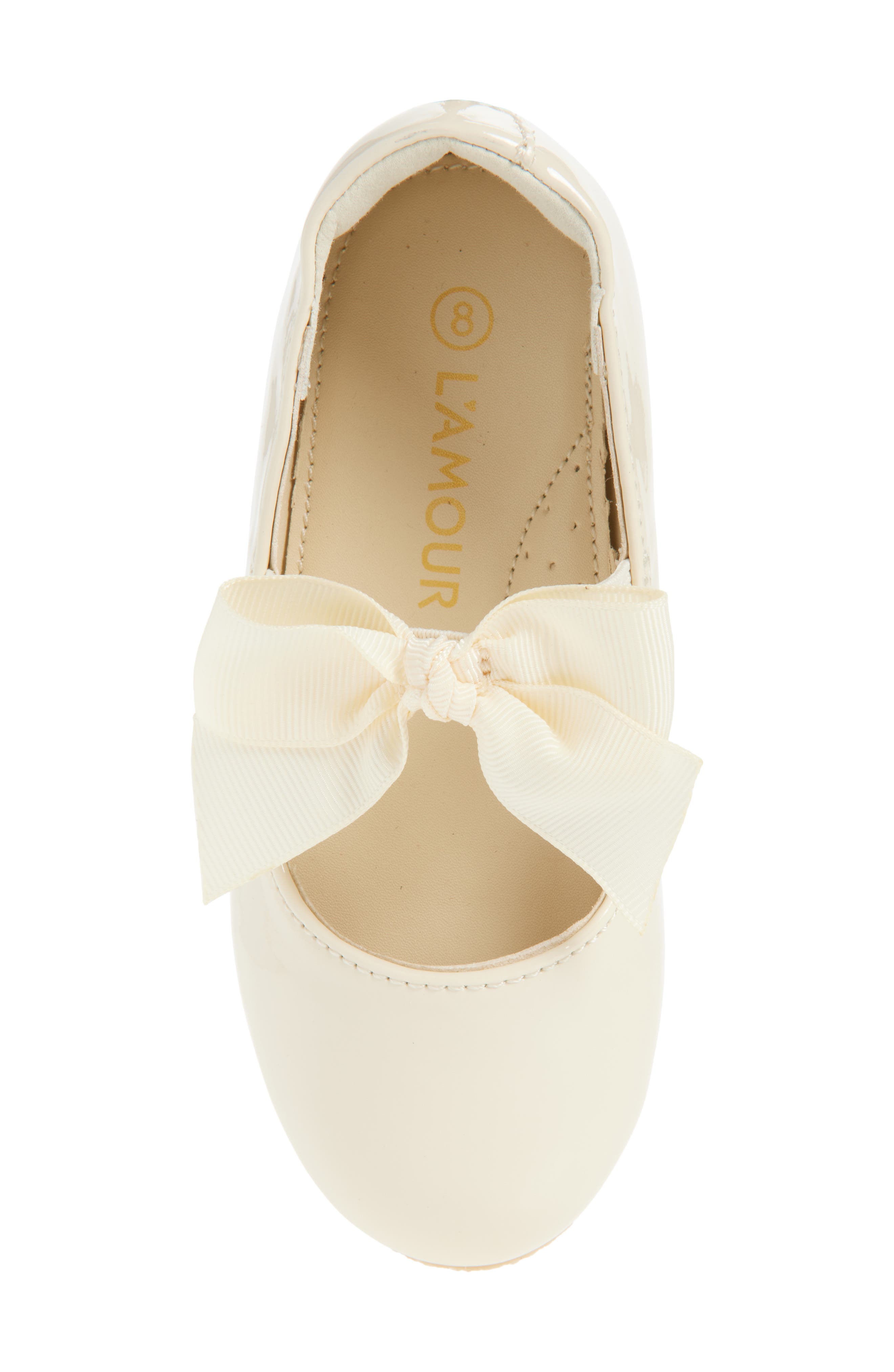 L'AMOUR Kids' Amelia Bow Mary Jane Flat, Alternate, color, Patent Cream
