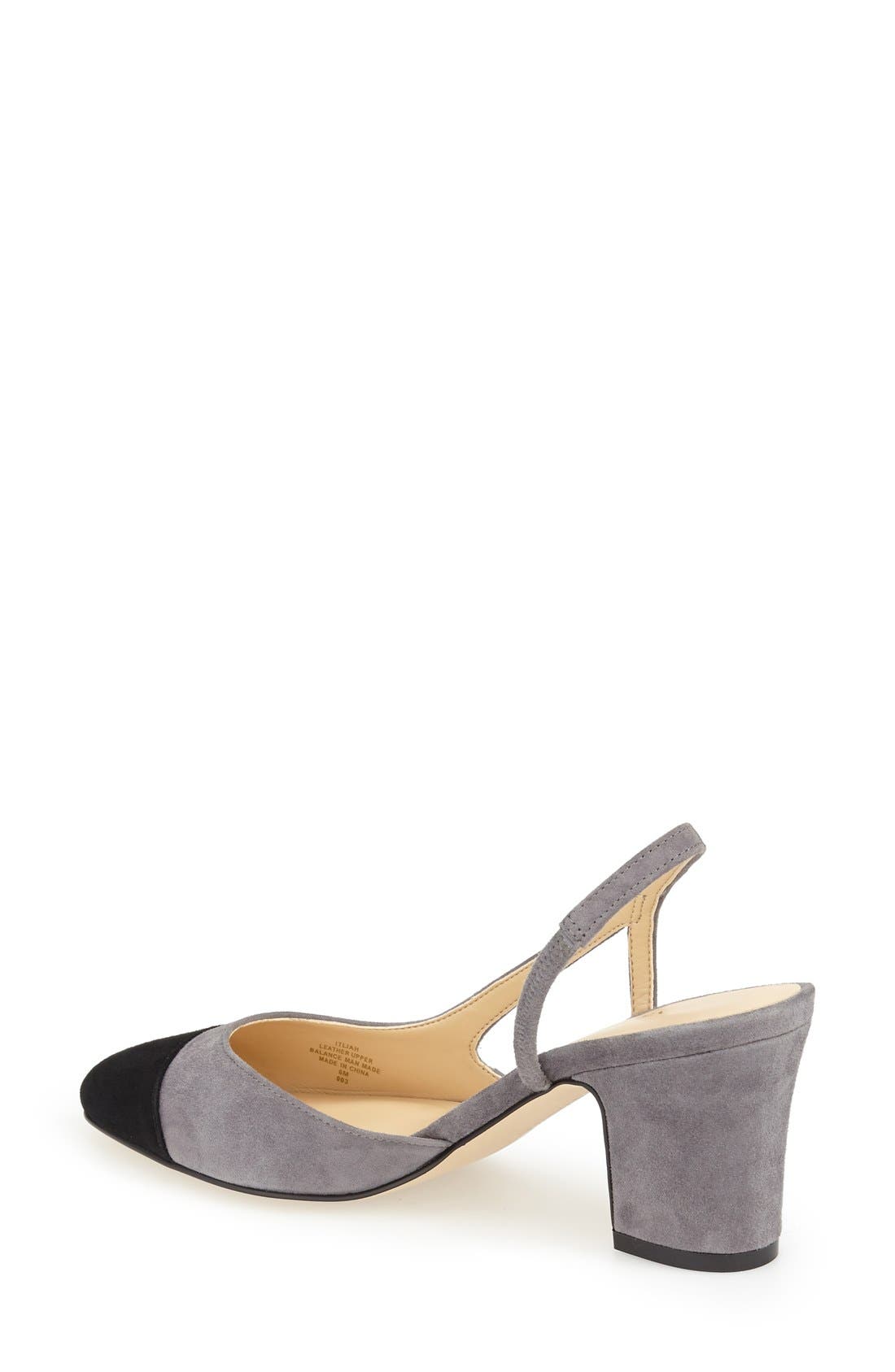 'Liah' Slingback Cap Toe Pump, Alternate, color, GREY/ BLACK SUEDE