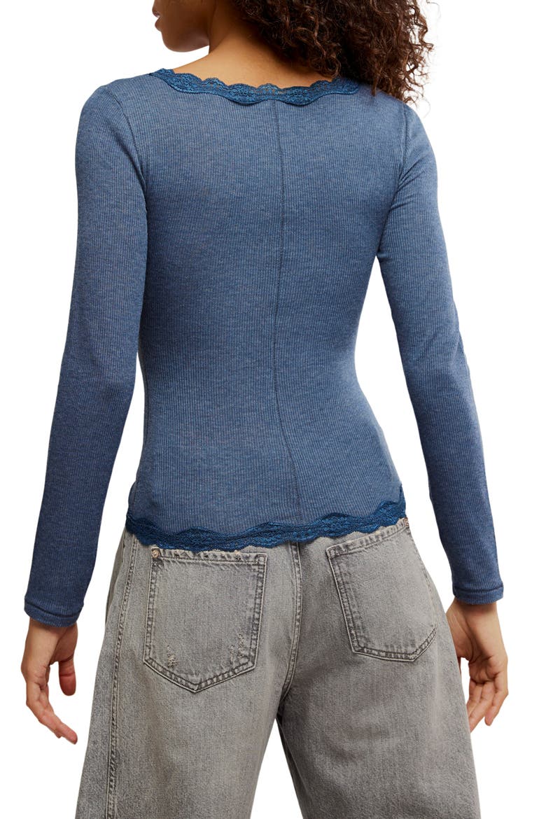 Big Love Lace Trim Knit Button-Up Top, Alternate, color, OCEAN HEATHER