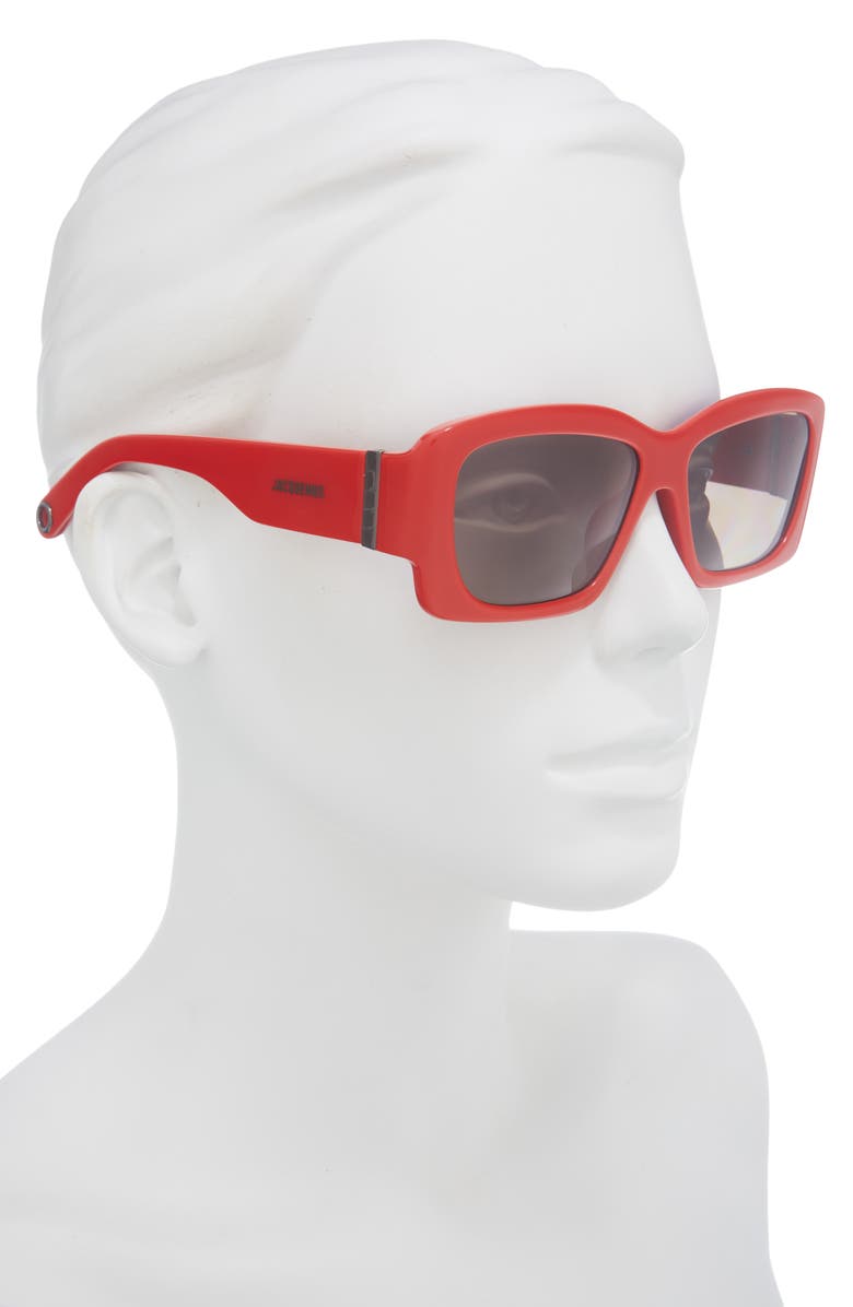 Jacquemus Croisire Square Sunglasses, Alternate, color, Red/ Gunmetal