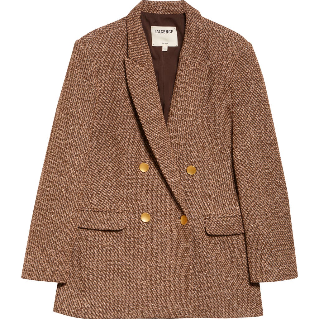L'agence Riva Double Breasted Knit Blazer In Brown