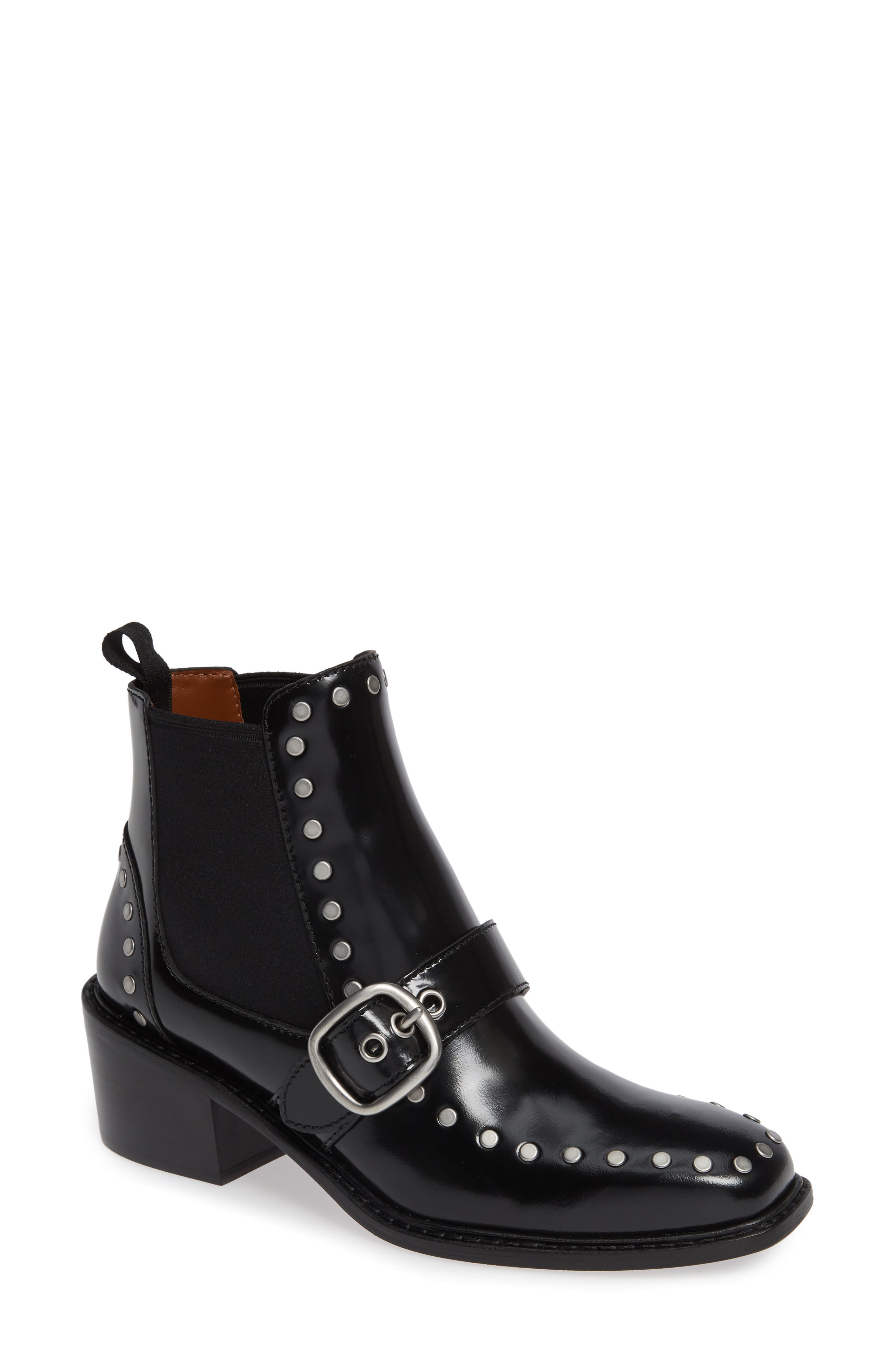Nora Studded Chelsea Boot, Main, color, BLACK LEATHER
