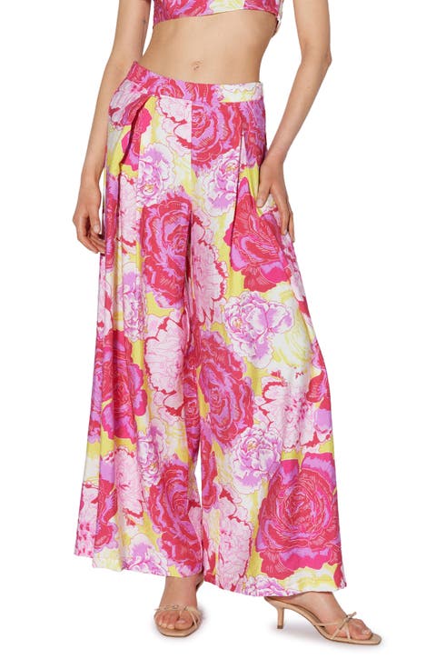 Floral Pleated High Waist Palazzo Pants