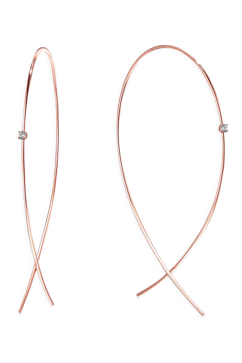 Small 14K Gold Upside Down Diamond Hoop Earrings, Main, color, ROSE GOLD