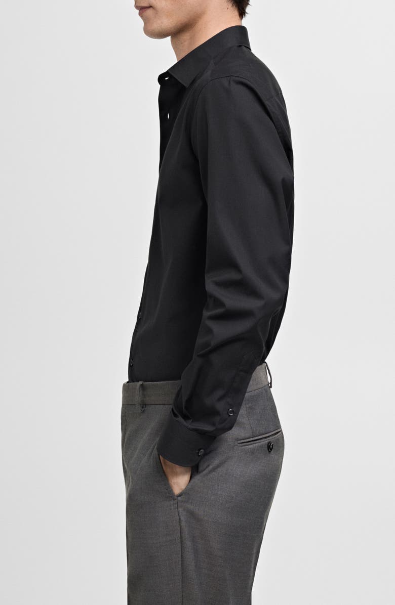 MANGO Slim Fit Cotton Poplin Button-Up Shirt, Alternate, color, Black