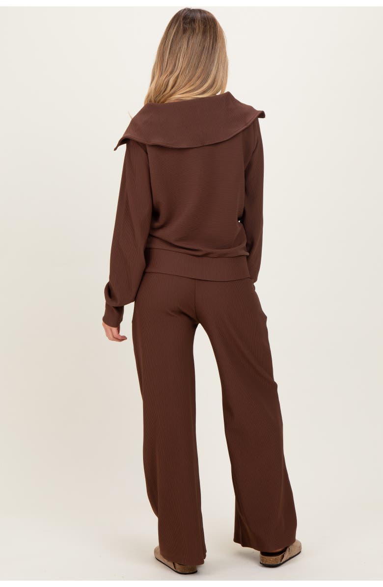 PinkBlush RIbbed Half Zip Pullover Wide Leg Pant Set, Alternate, color, Brown
