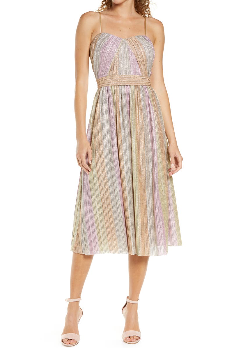 Vince Camuto Rainbow Shimmer Pleated Cocktail Dress, Main, color,