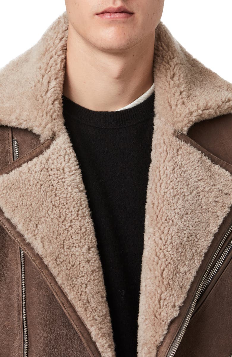 AllSaints Terro Genuine Shearling Lined Leather Jacket, Alternate, color, 