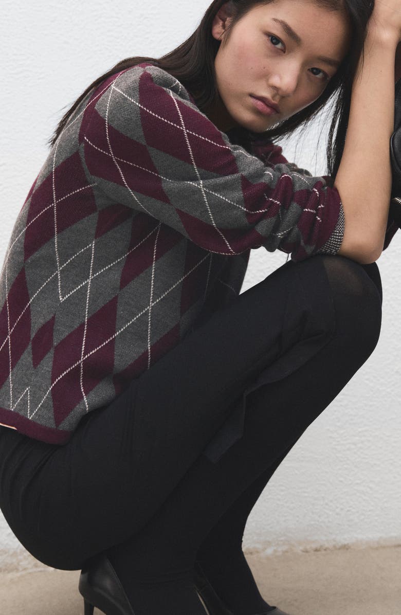 MANGO Argyle Crewneck Sweater, Alternate, color, Medium Heather Grey