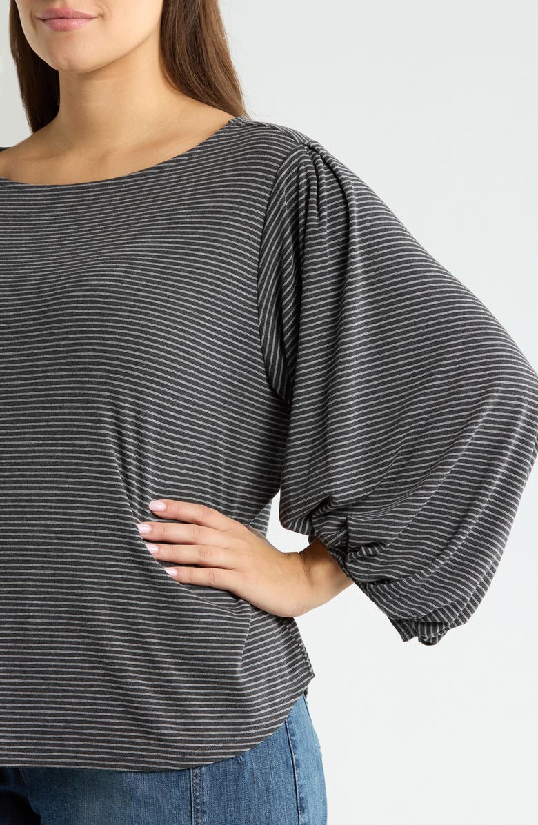 Wit & Wisdom Stripe Balloon Sleeve Knit Top, Alternate, color, Heather Charcoal