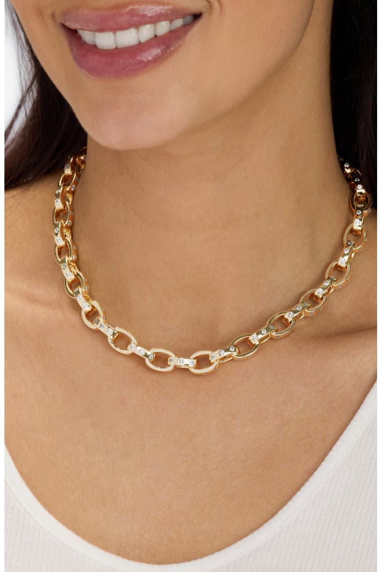 Ashley Cubic Zirconia Chain Link Necklace, Alternate, color, GOLD-WHITE
