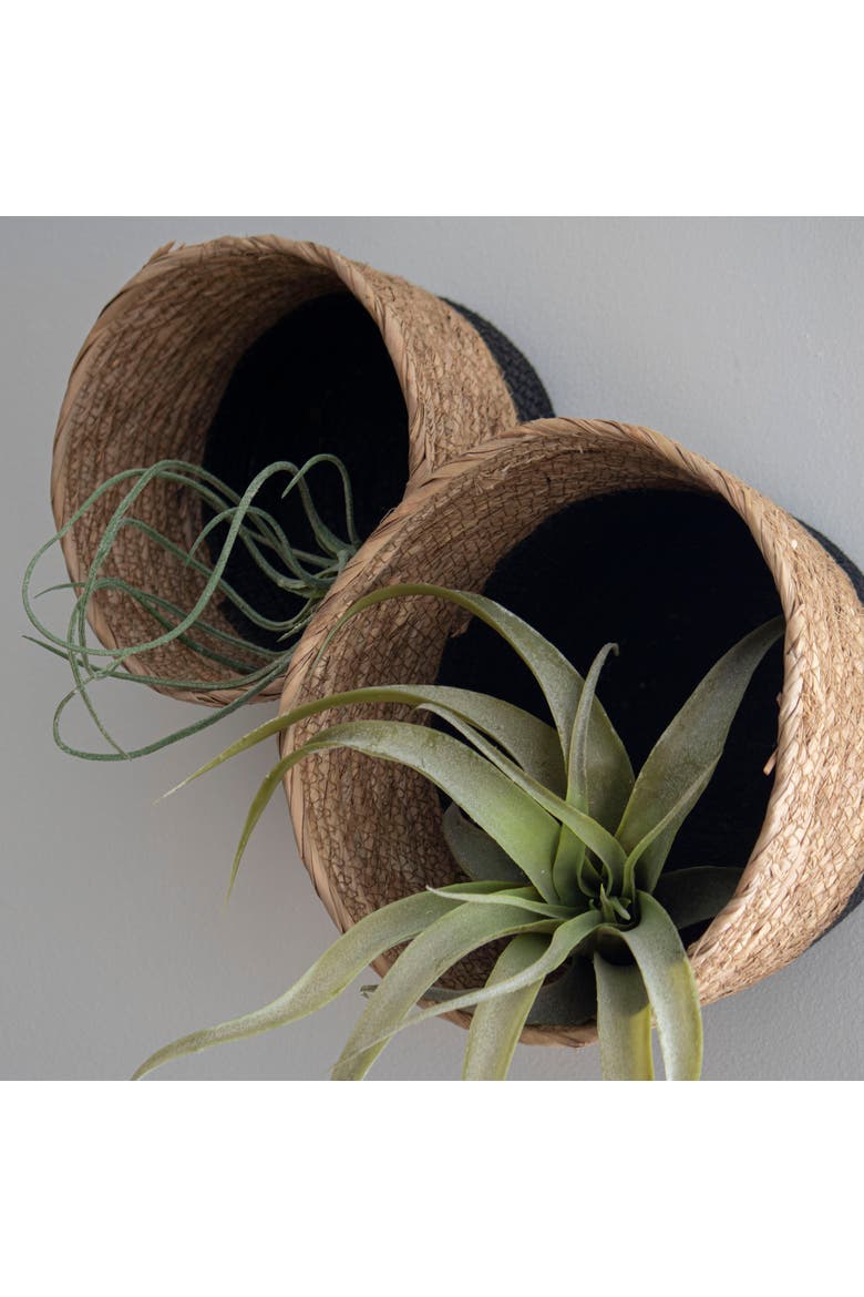 Set of 2 Large Black and Natural Cattail Decorative Storage Baskets, Alternate, color, Black
