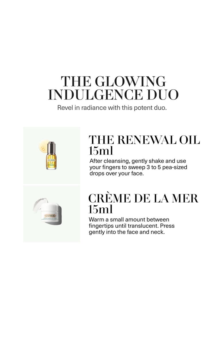 La Mer The Glowing Indulgence Moisturizer & Renewal Oil Gift Set Duo $250 Value, Alternate, color,