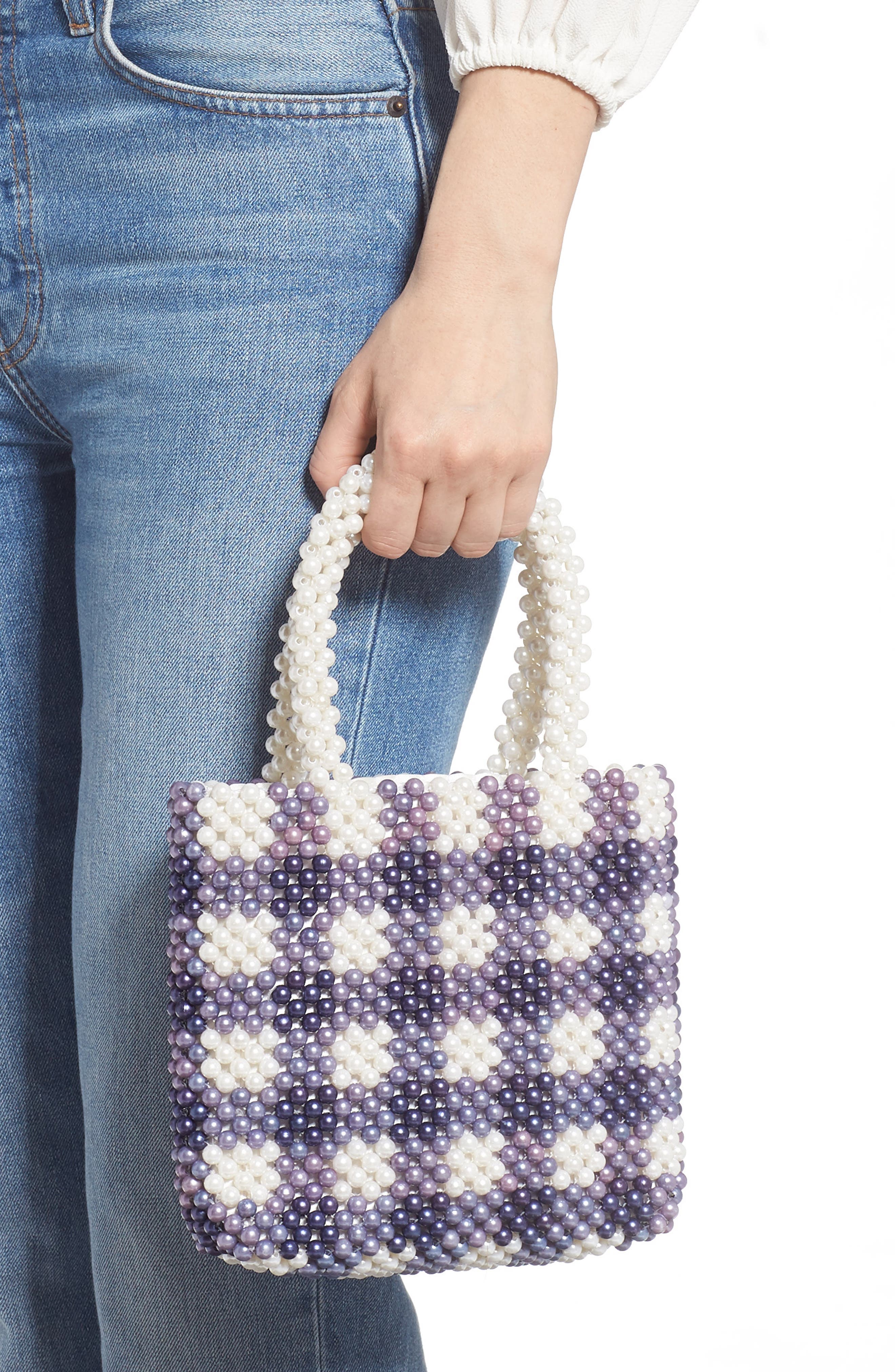 Skinnydip Penelope Imitation Pearl Check Handbag, Alternate, color, 